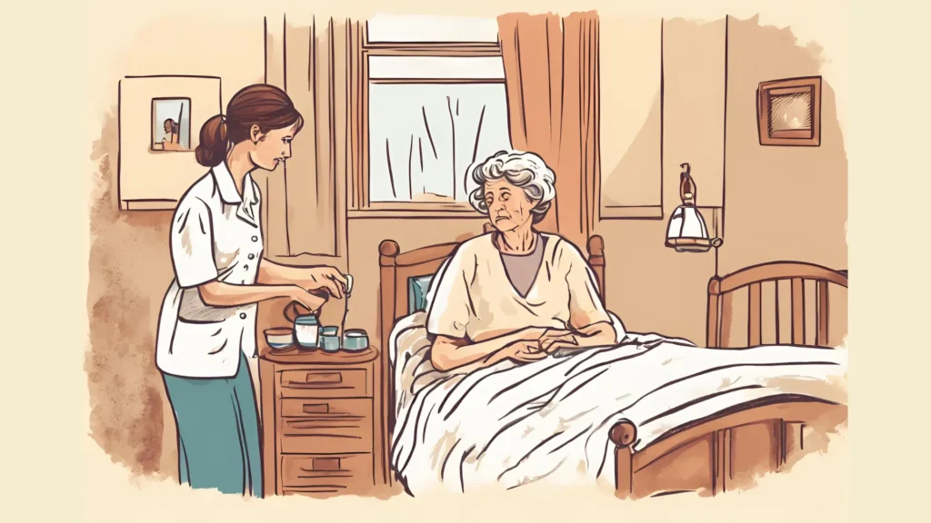 Nurse administering medication to patient in hospital setting.