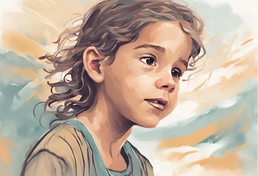 A painting of a young girl with curly hair, radiating innocence and charm.