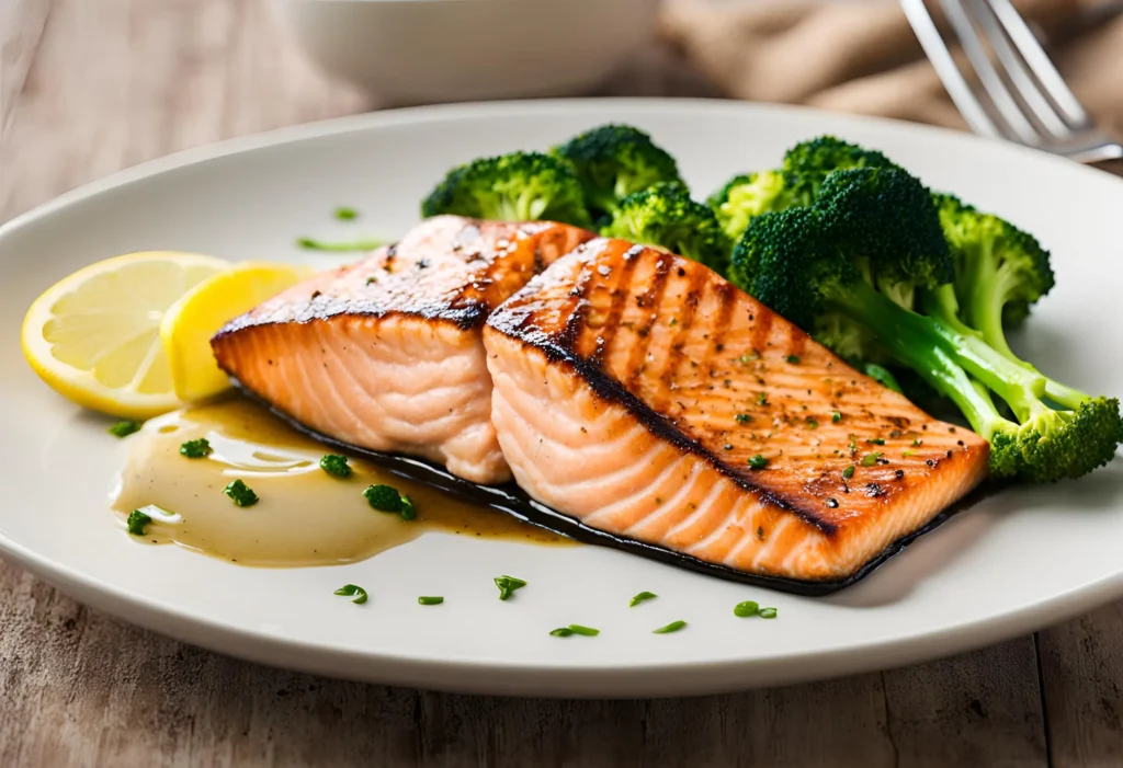Grilled Salmon with Steamed Broccoli