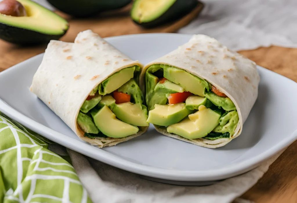 a plate of avocado wrap