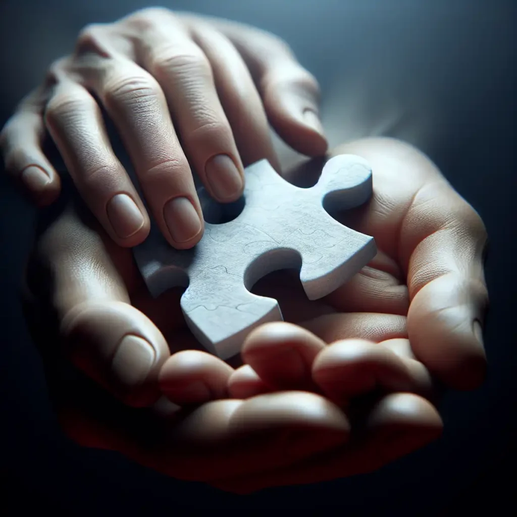 Hands holding a puzzle piece, symbolizing unity and collaboration. Dementia Praecox