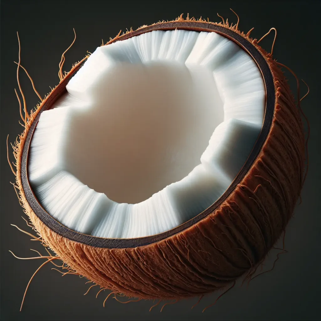 A white-shelled coconut, tropical fruit with a hard exterior, displayed against a plain background.