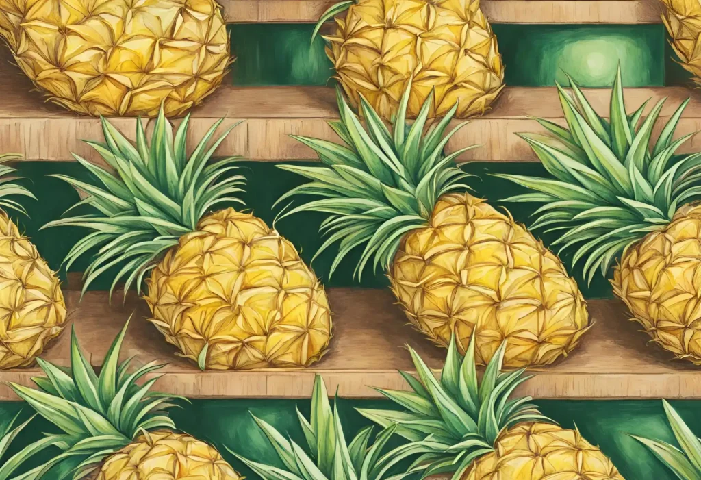 Pineapples in a store