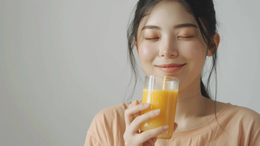 A woman drinking turmeric milk benefits for skin