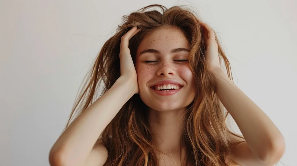 A mother running her hands through her hair