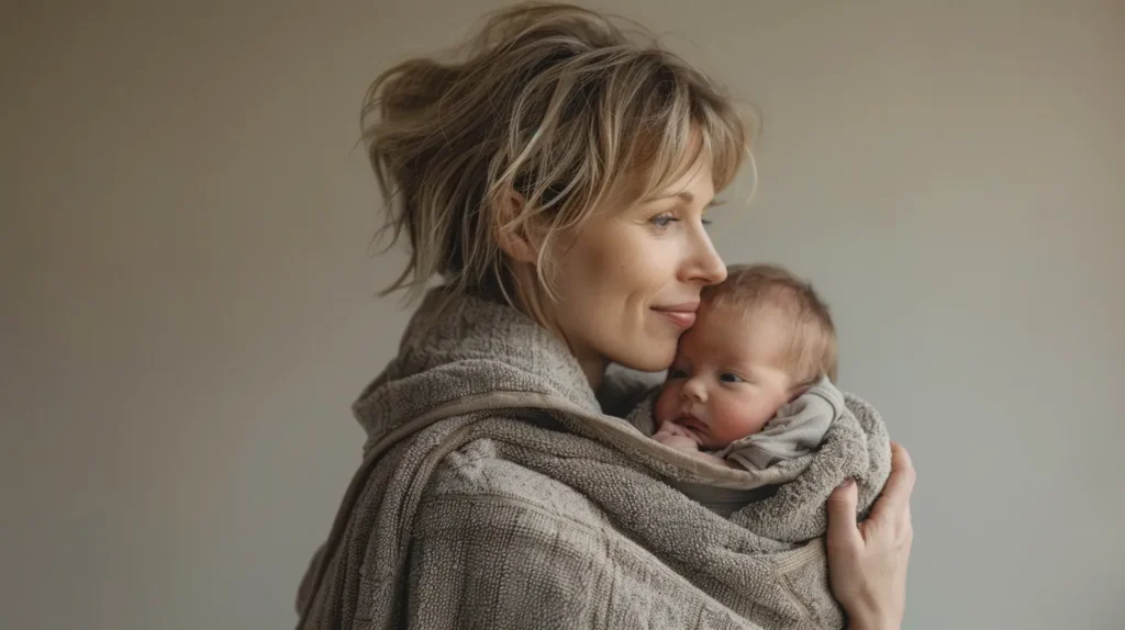 A mother with postpartum bipolar disorder and her baby. 